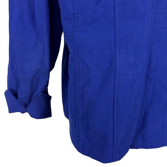 Chicos Alicia Textured Jacket Blazer Stretch Cotton Blend Blue Womens sz 2 / L - Picture 11 of 16